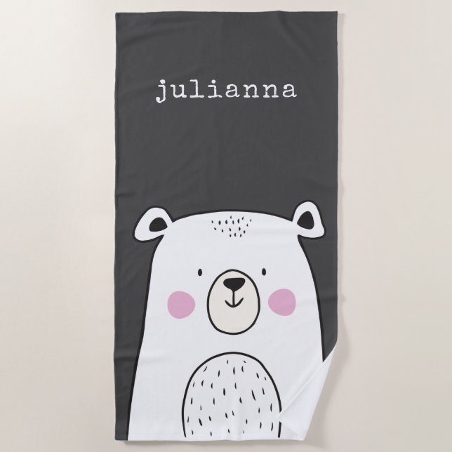 Niedlicher Whimsical Bear Illustration Individuell Strandtuch (Vorderseite)