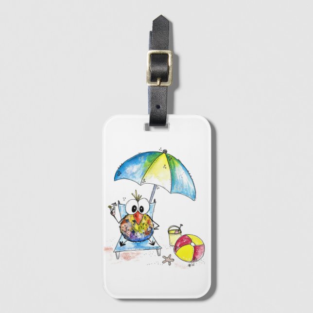 Niedlicher Whimsical Bird am Strand Gepäckanhänger (Vorderseite Vertikal)