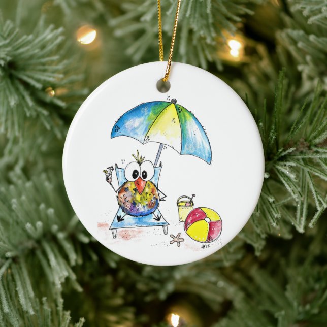 Niedlicher Whimsical Bird am Strand Keramik Ornament (Baum)