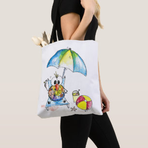 Niedlicher Whimsical Bird am Strand Tasche