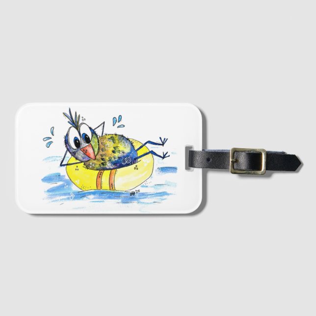 Niedlicher Whimsical Bird auf Floß Gepäckanhänger (Vorderseite (Horizontal))