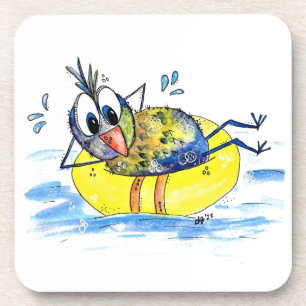 Niedlicher Whimsical Bird auf Floß Getränkeuntersetzer