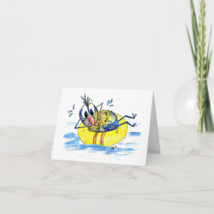 Niedlicher Whimsical Bird auf Floß Karte