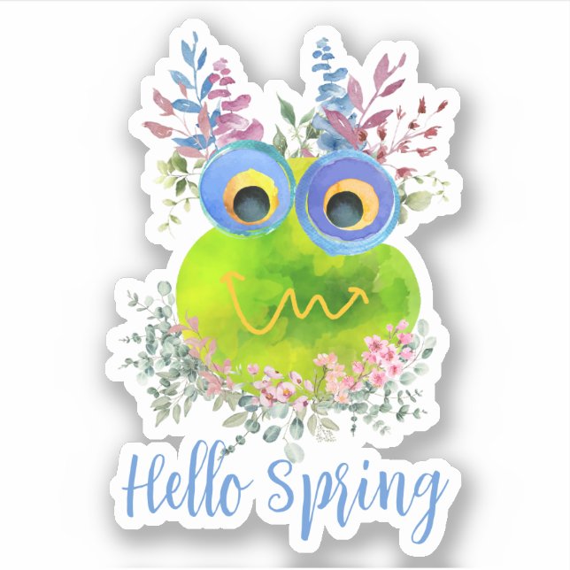 Niedlicher Whimsical Bird Hallo Frühling Aufkleber (Vorderseite)