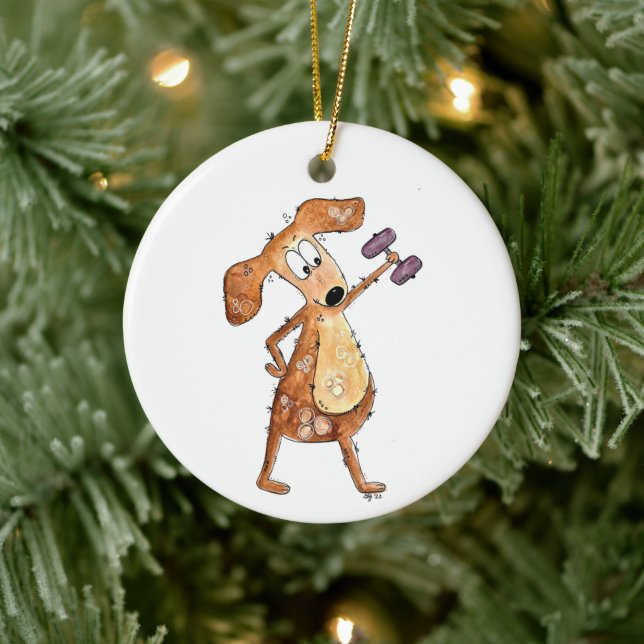 Niedlicher Whimsical Brown Hund Heften Keramik Ornament (Baum)