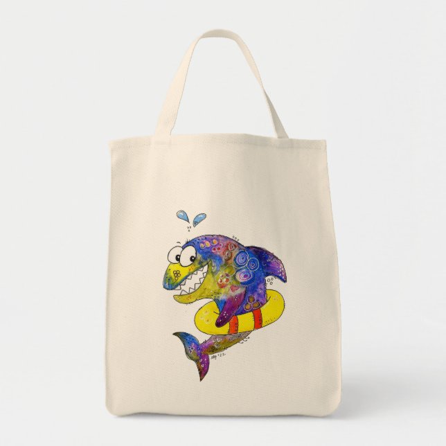 Niedlicher Whimsical Colorful Shark in Floor Tragetasche (Vorne)