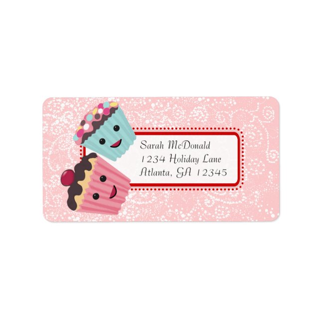 Niedlicher Whimsical Cupcake Swirl Herz Rosa Punkt Adressaufkleber (Vorne)
