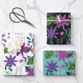 Niedlicher Whimsical farbenfroher Blumenglücklich Geschenkpapier Set