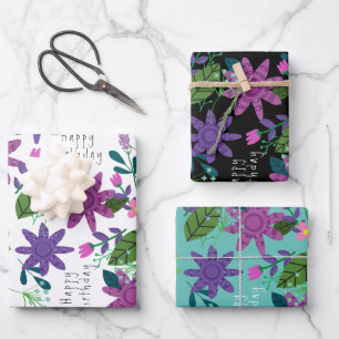 Niedlicher Whimsical farbenfroher Blumenglücklich Geschenkpapier Set