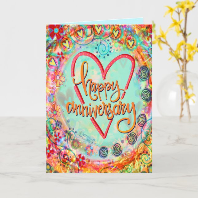 Niedlicher Whimsical Floral Happy Jubiläum Karte (Gelbe Blume)