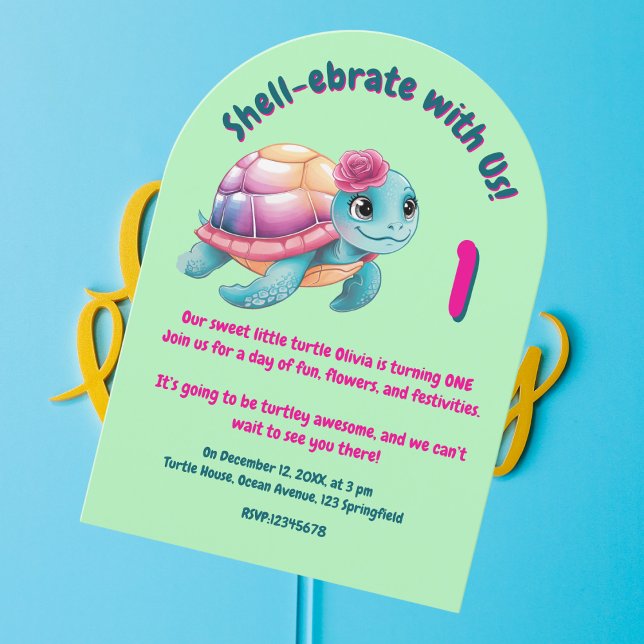 Niedlicher Whimsical Floral Turtle Girly Kindergeb Einladung (Von Creator hochgeladen)