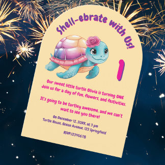 Niedlicher Whimsical Floral Turtle Girly Kindergeb Einladung