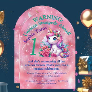 Niedlicher Whimsical Floral Unicorn Foto Kindergeb Einladung