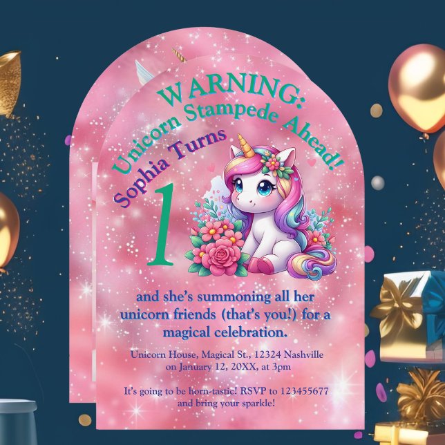 Niedlicher Whimsical Floral Unicorn Foto Kindergeb Einladung (Von Creator hochgeladen)