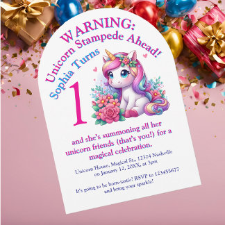 Niedlicher Whimsical Floral Unicorn Foto Kindergeb Einladung