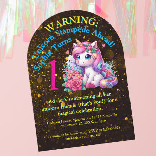 Niedlicher Whimsical Floral Unicorn Foto Kindergeb Einladung