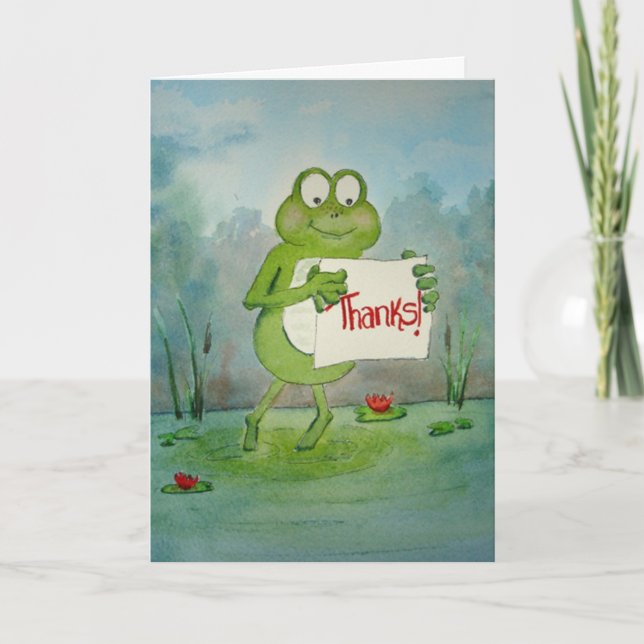Niedlicher Whimsical Frog 'Danke' Papiergrüßkarte Dankeskarte (Vorderseite)