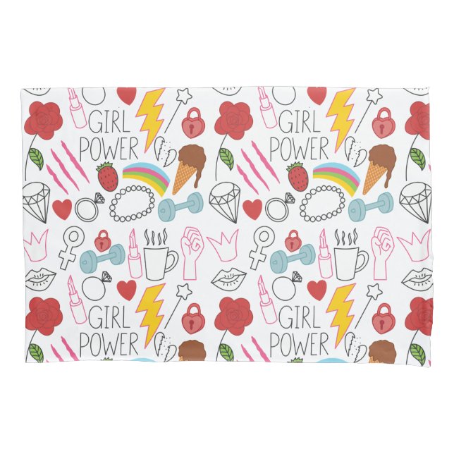 Niedlicher Whimsical Girl Power Doodle Retro Kissenbezug (Vorderseite)