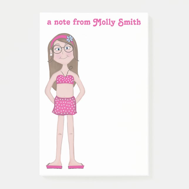 Niedlicher Whimsical Girly Girl Cartoon Zeichnend Post-it Klebezettel (Vorderseite)