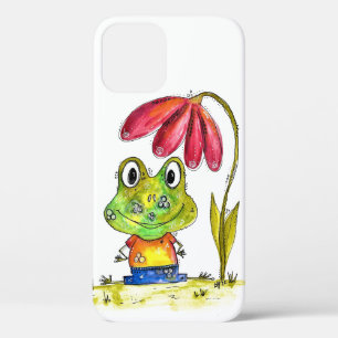 Niedlicher Whimsical Green Frosch unter einer rote Case-Mate iPhone Hülle