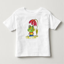 Niedlicher Whimsical Green Frosch unter einer rote
