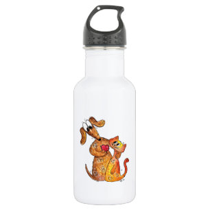 Niedlicher Whimsical Hund und Katze Edelstahlflasche