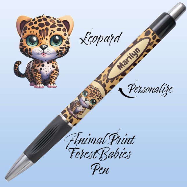 Niedlicher Whimsical Leopard Safari Dschungel Kugelschreiber (Personalizable Leopard Kitty Cat, Customizable ForestBabies Feline Kitten Animal Print Pen 🐆)