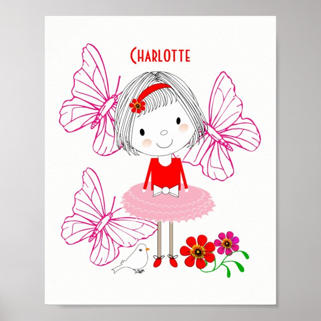 Niedlicher Whimsical Little Girl Butterfly Persona Poster (Vorne)