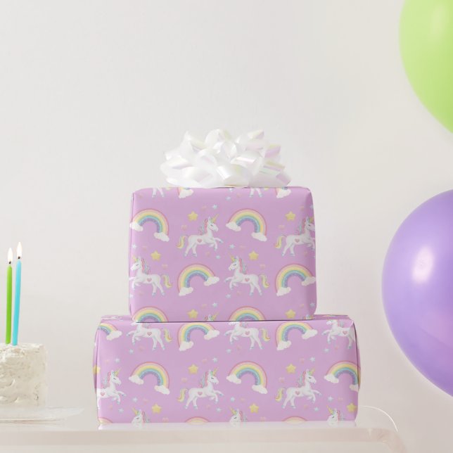 Niedlicher Whimsical Magical Unicorn Regenbogen Geschenkpapier (Partygeschenke)