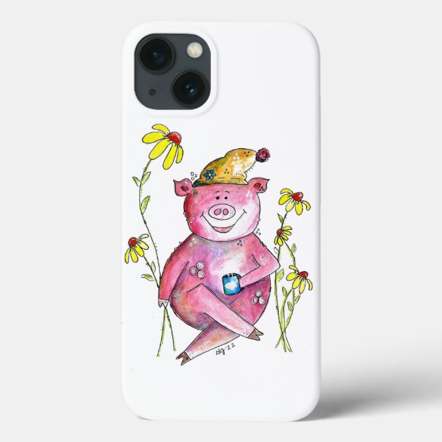 Niedlicher Whimsical Pig Drink Kaffee Case-Mate iPhone Hülle (Rückseite)