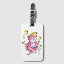 Niedlicher Whimsical Pig Drink Kaffee Gepäckanhänger