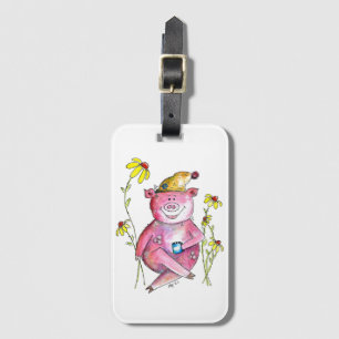 Niedlicher Whimsical Pig Drink Kaffee Gepäckanhänger