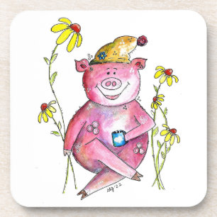 Niedlicher Whimsical Pig Drink Kaffee Getränkeuntersetzer