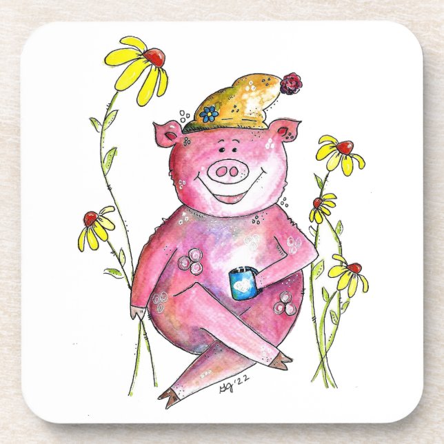 Niedlicher Whimsical Pig Drink Kaffee Getränkeuntersetzer (Vorderseite)