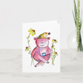 Niedlicher Whimsical Pig Drink Kaffee Karte