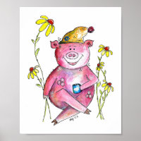 Niedlicher Whimsical Pig Drink Kaffee