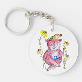 Niedlicher Whimsical Pig Drink Kaffee Schlüsselanhänger