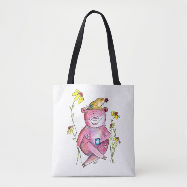 Niedlicher Whimsical Pig Drink Kaffee Tasche (Vorderseite)