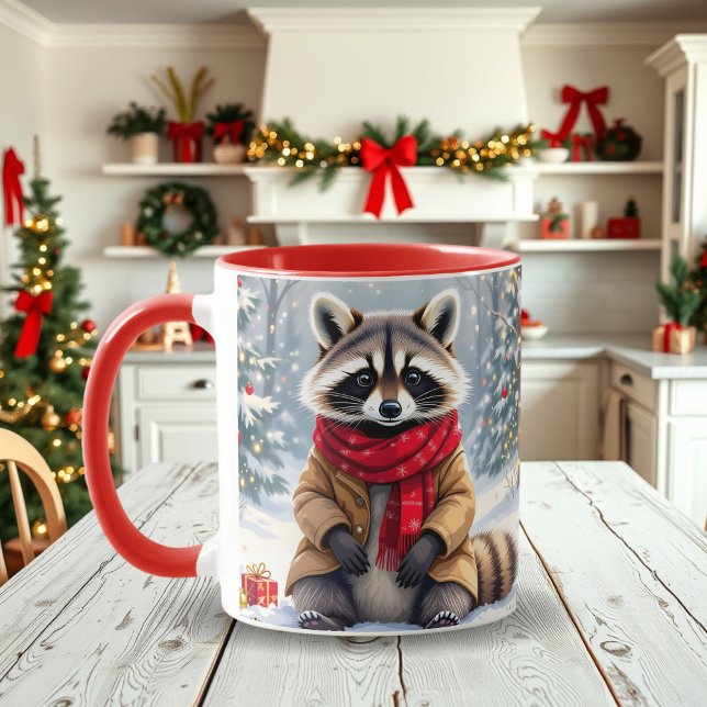 Niedlicher Whimsical Raccoon Weihnachten Tasse (Von Creator hochgeladen)