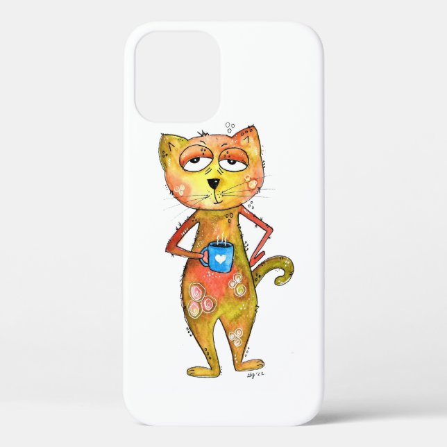 Niedlicher Whimsical Tired Cat Drink Kaffee Case-Mate iPhone Hülle (Rückseite)