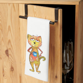 Niedlicher Whimsical Tired Cat Drink Kaffee Geschirrtuch