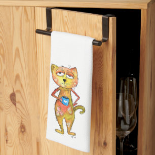 Niedlicher Whimsical Tired Cat Drink Kaffee Geschirrtuch