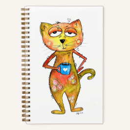 Niedlicher Whimsical Tired Cat Drink Kaffee Notizbuch
