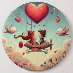 Niedlicher Whimsical Valentinstag Ballon Button