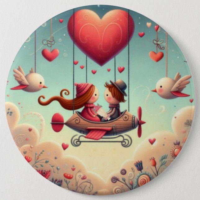 Niedlicher Whimsical Valentinstag Ballon Button (Vorderseite)