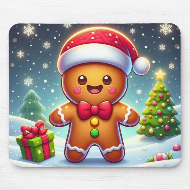 Niedlicher Whimsical Weihnachten/Winter Lebkuchen  Mousepad (Vorne)