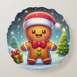 Niedlicher Whimsical Weihnachten/Winter Lebkuchen  Rundes Kissen