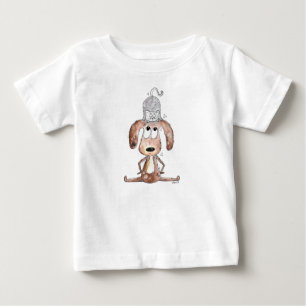Niedlicher Whimsikaler Hund mit Katze auf seinem K Baby T-shirt
