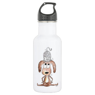 Niedlicher Whimsikaler Hund mit Katze auf seinem K Edelstahlflasche