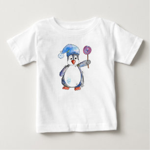 Niedlicher Whimsikaler Pinguin mit Lollipop Baby T-shirt